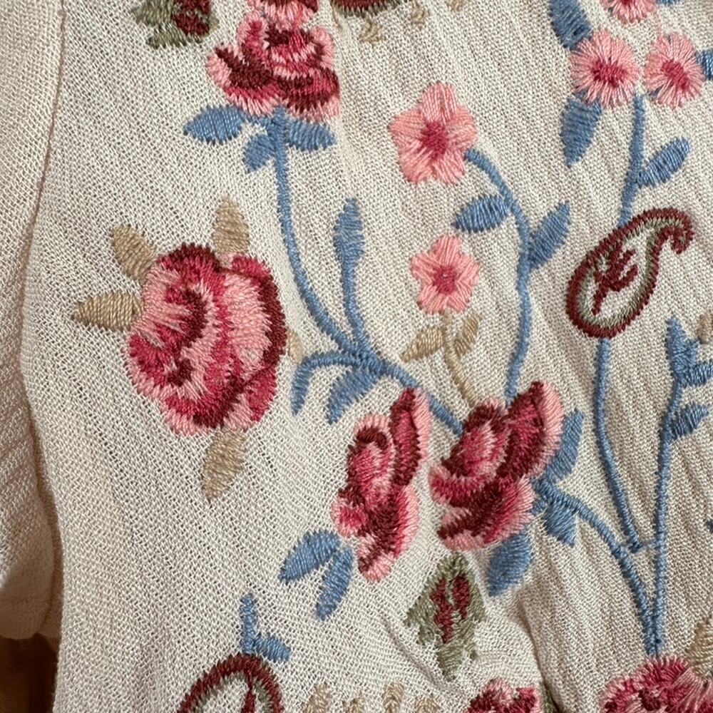 Audrey Parks Francescas Boho Norah Dress XS Floral Embroidered A Line 3/4 Sleeve - Picture 5 of 13